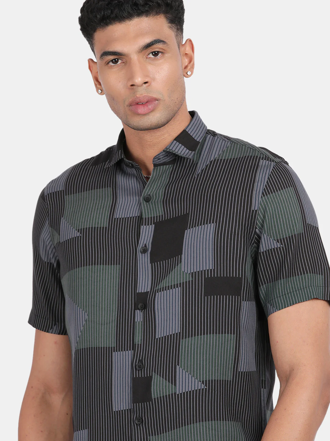 Men Black Slim Fit Spread Collar Half Sleeve Casual Shirt - Image 6