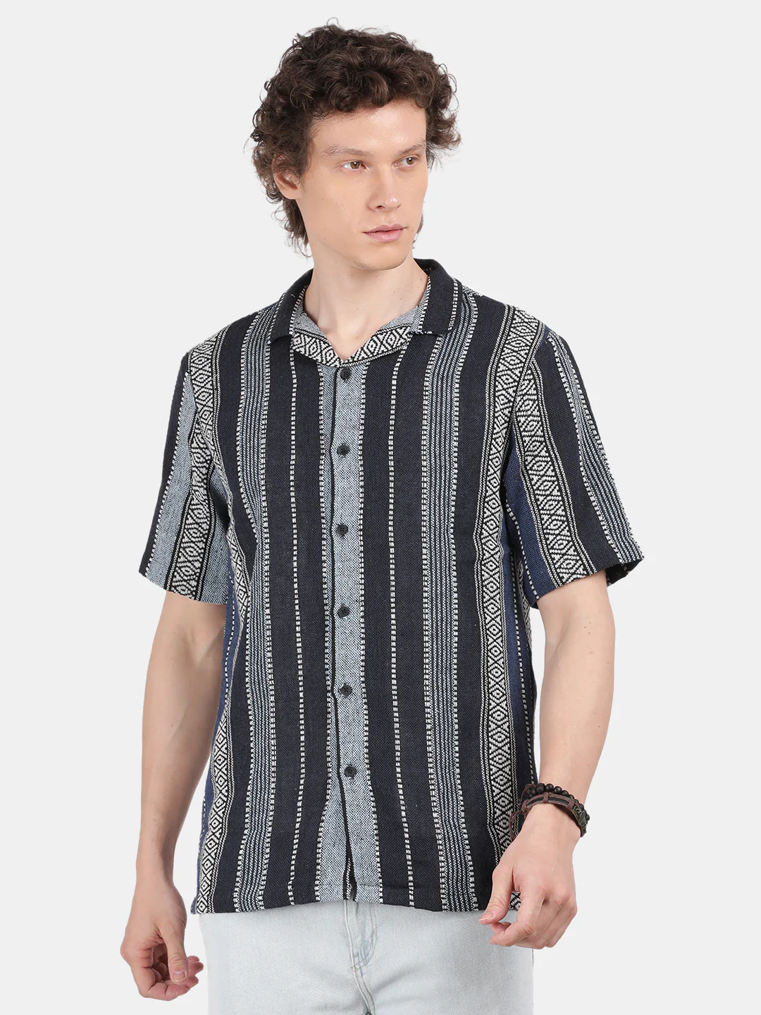 Men Black Slim Fit Spread Collar Half Sleeve Casual Shirt - Image 2