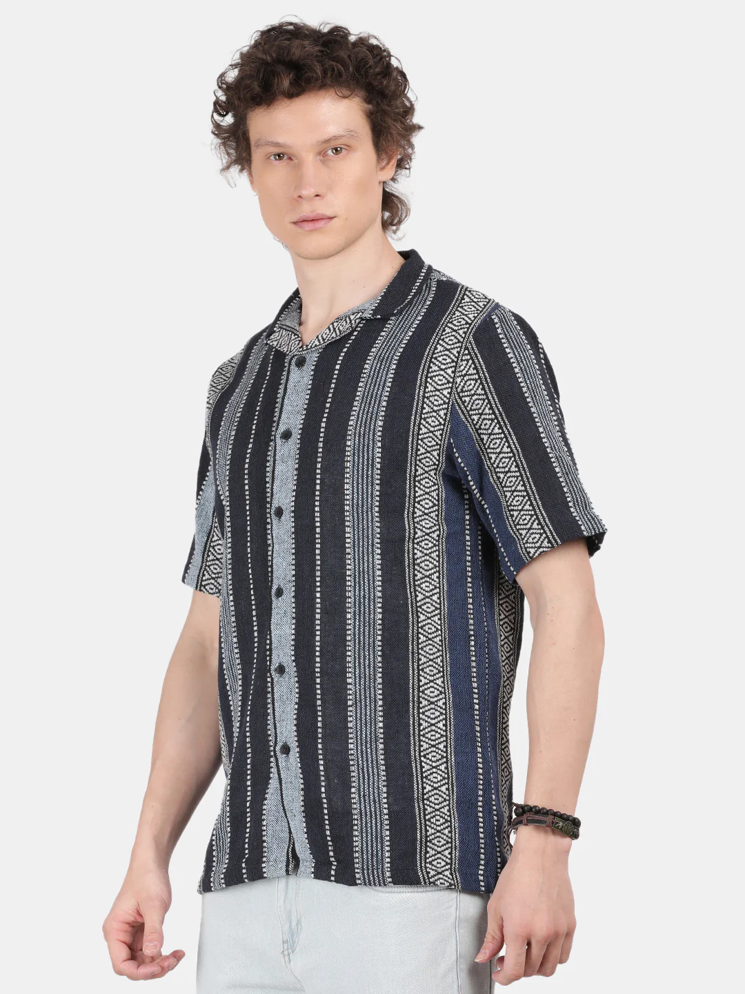 Men Black Slim Fit Spread Collar Half Sleeve Casual Shirt - Image 5