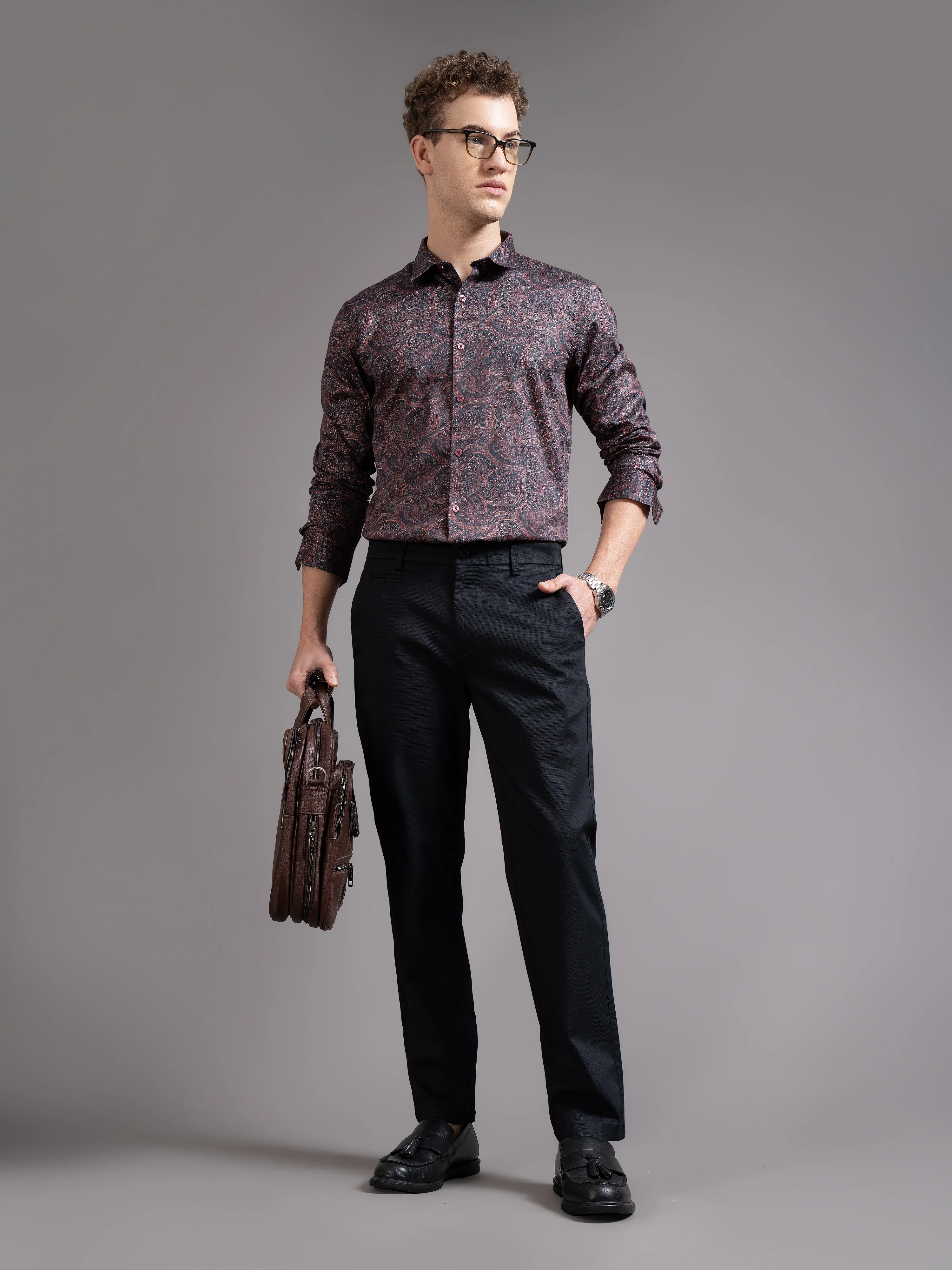 Men Black Smart Slim Fit Chinos - Image 2