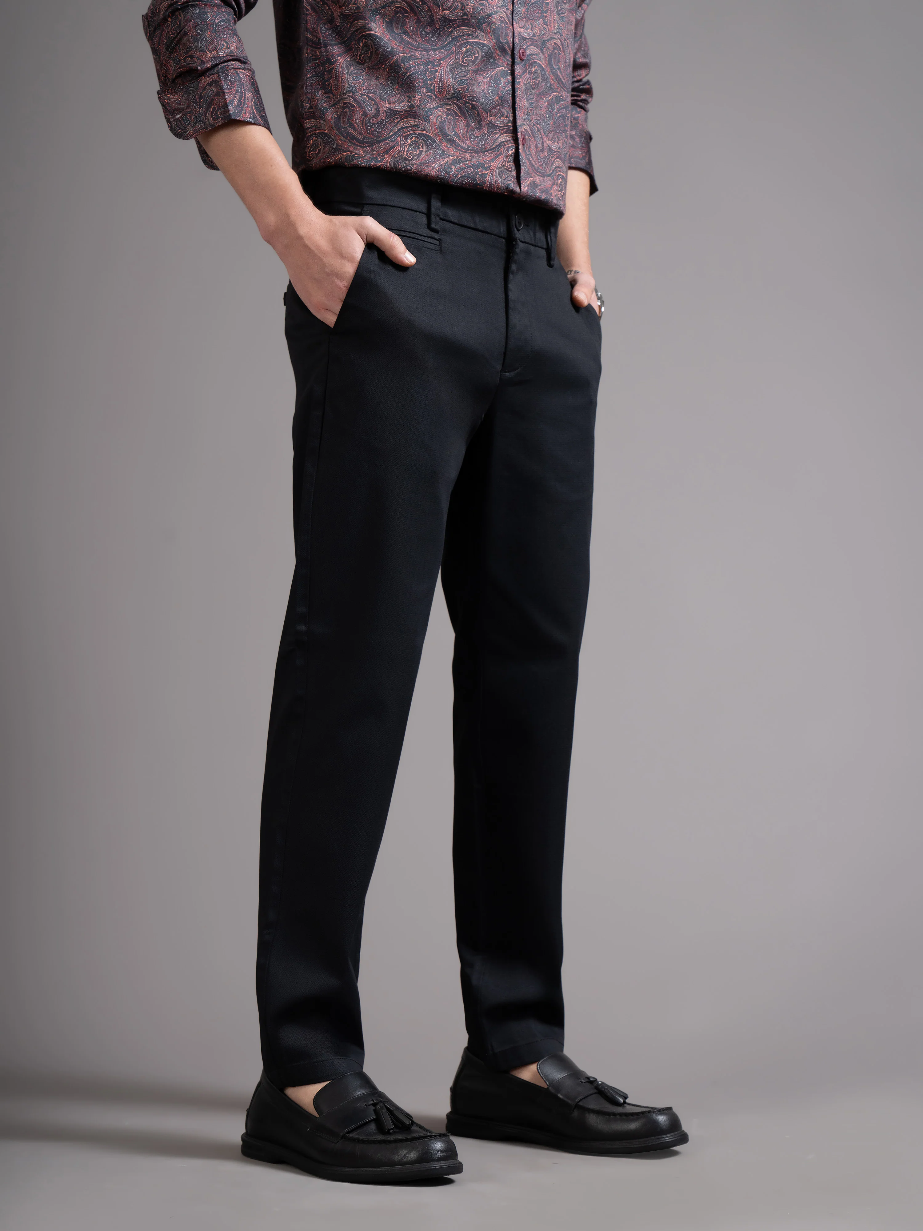 Men Black Smart Slim Fit Chinos - Image 3
