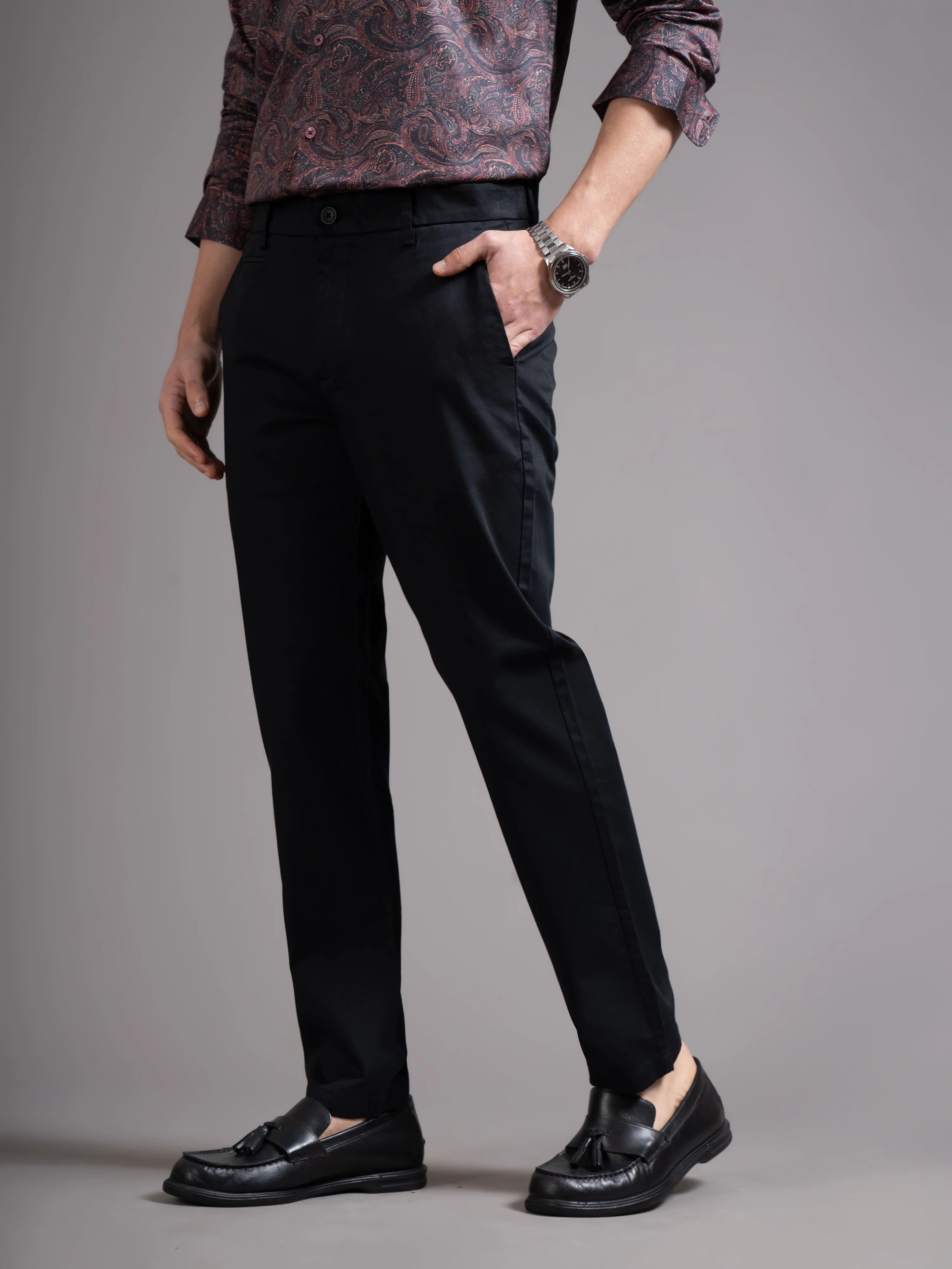 Men Black Smart Slim Fit Chinos - Image 5