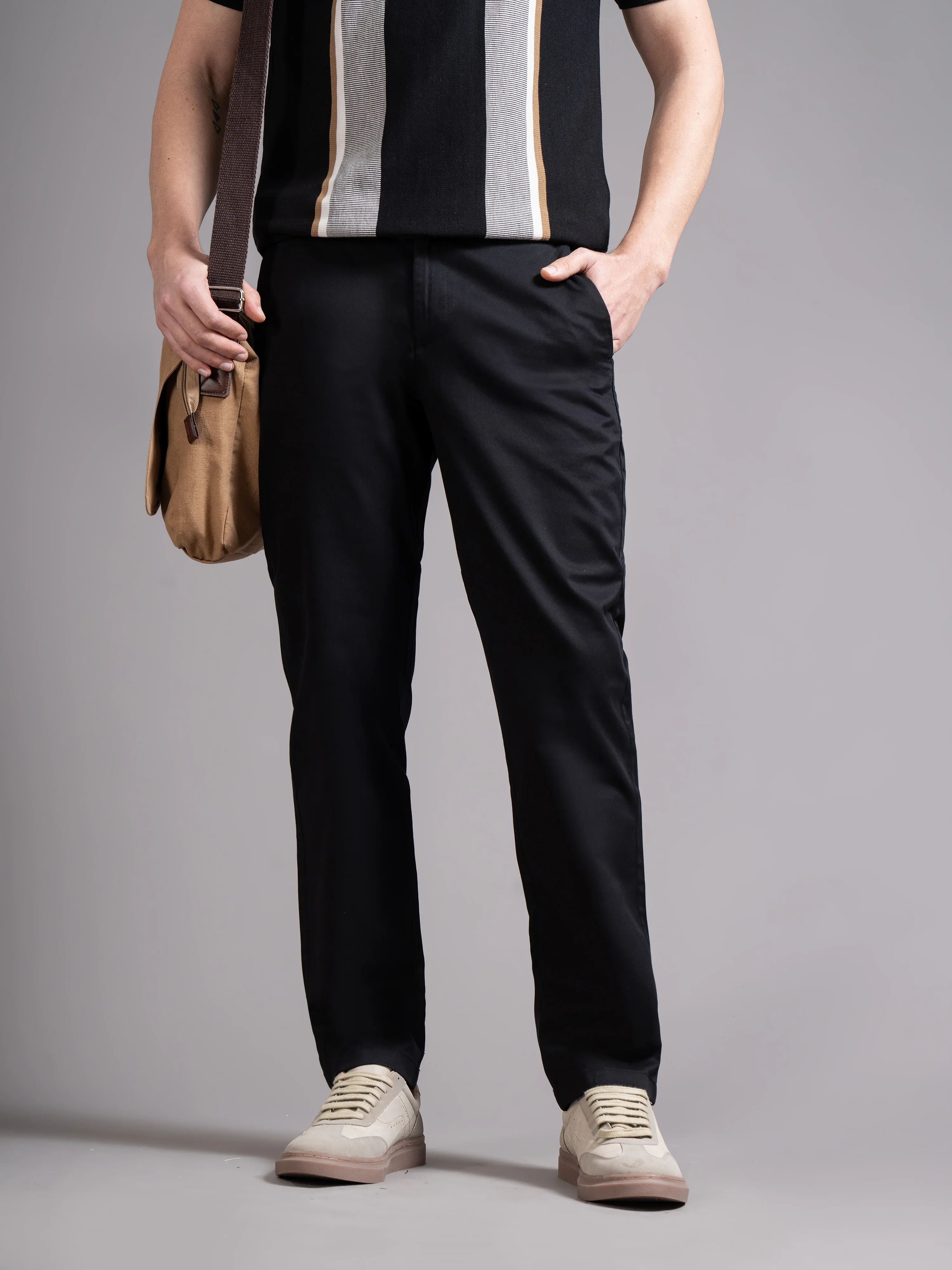 Men Black Smart Slim Fit Chinos - Image 3