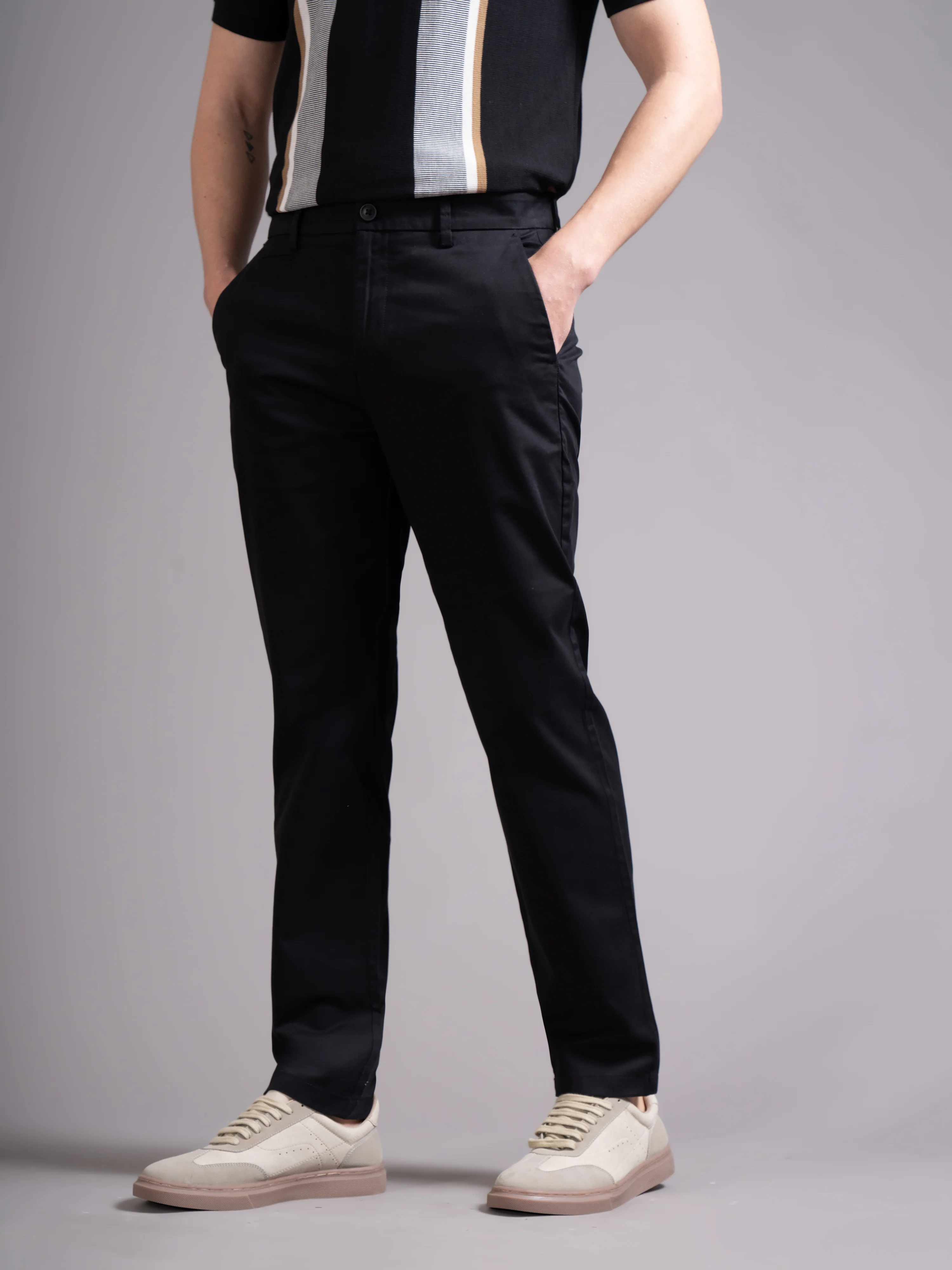 Men Black Smart Slim Fit Chinos - Image 5