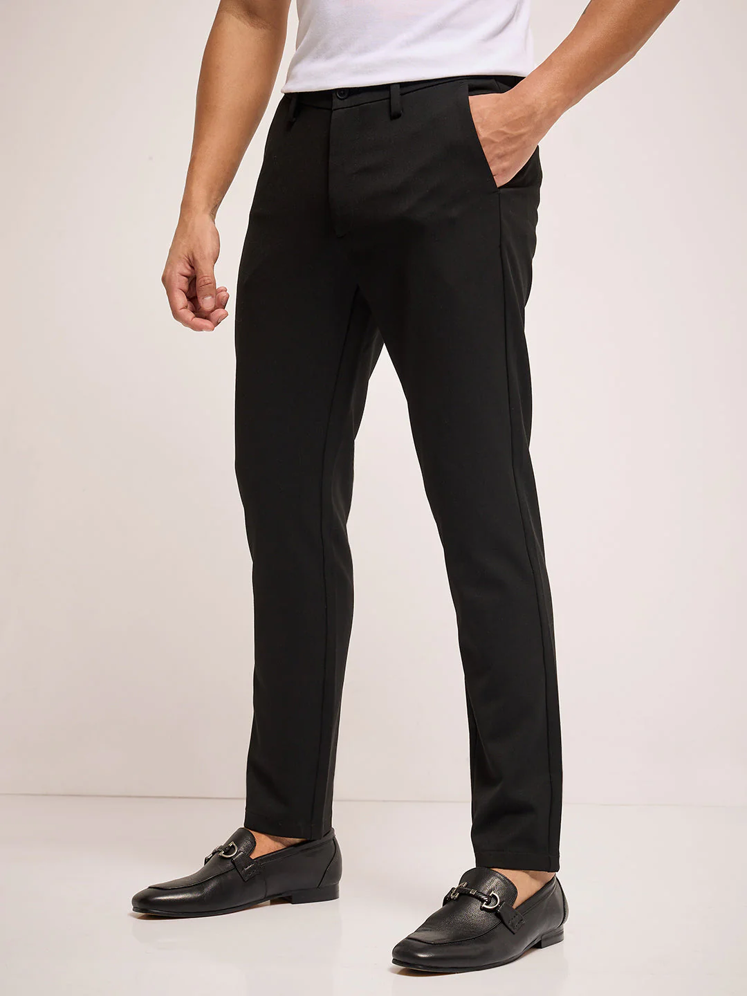 Men Black Solid 4 Way Stretch Formal Trouser - Image 2