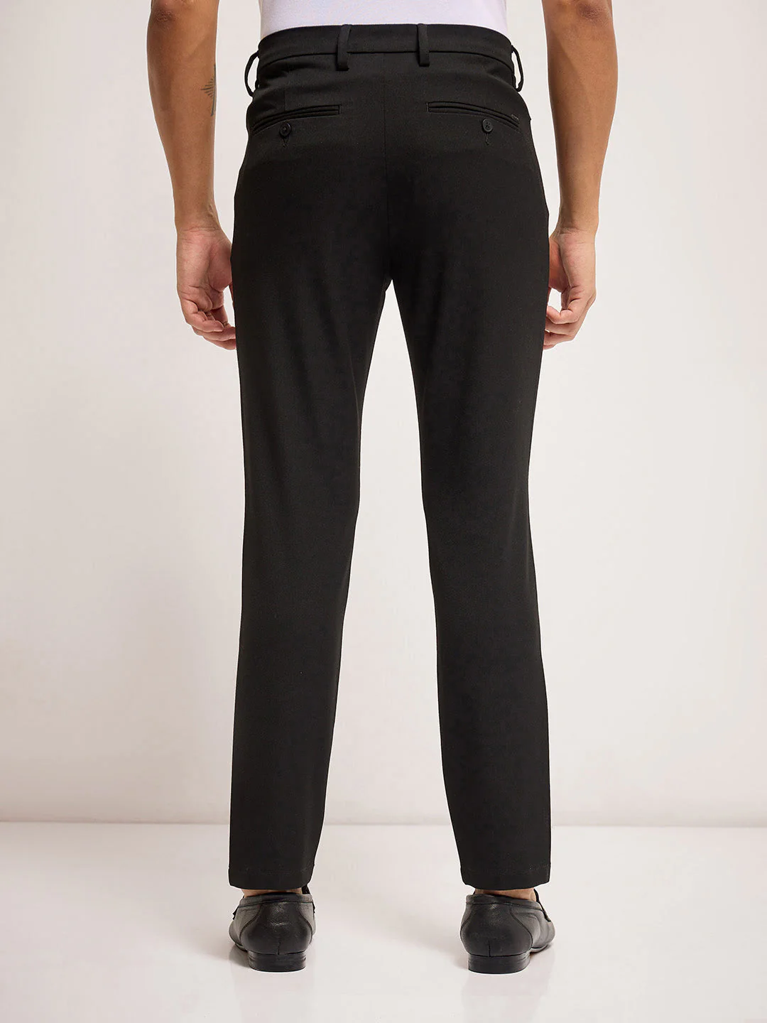 Men Black Solid 4 Way Stretch Formal Trouser - Image 3