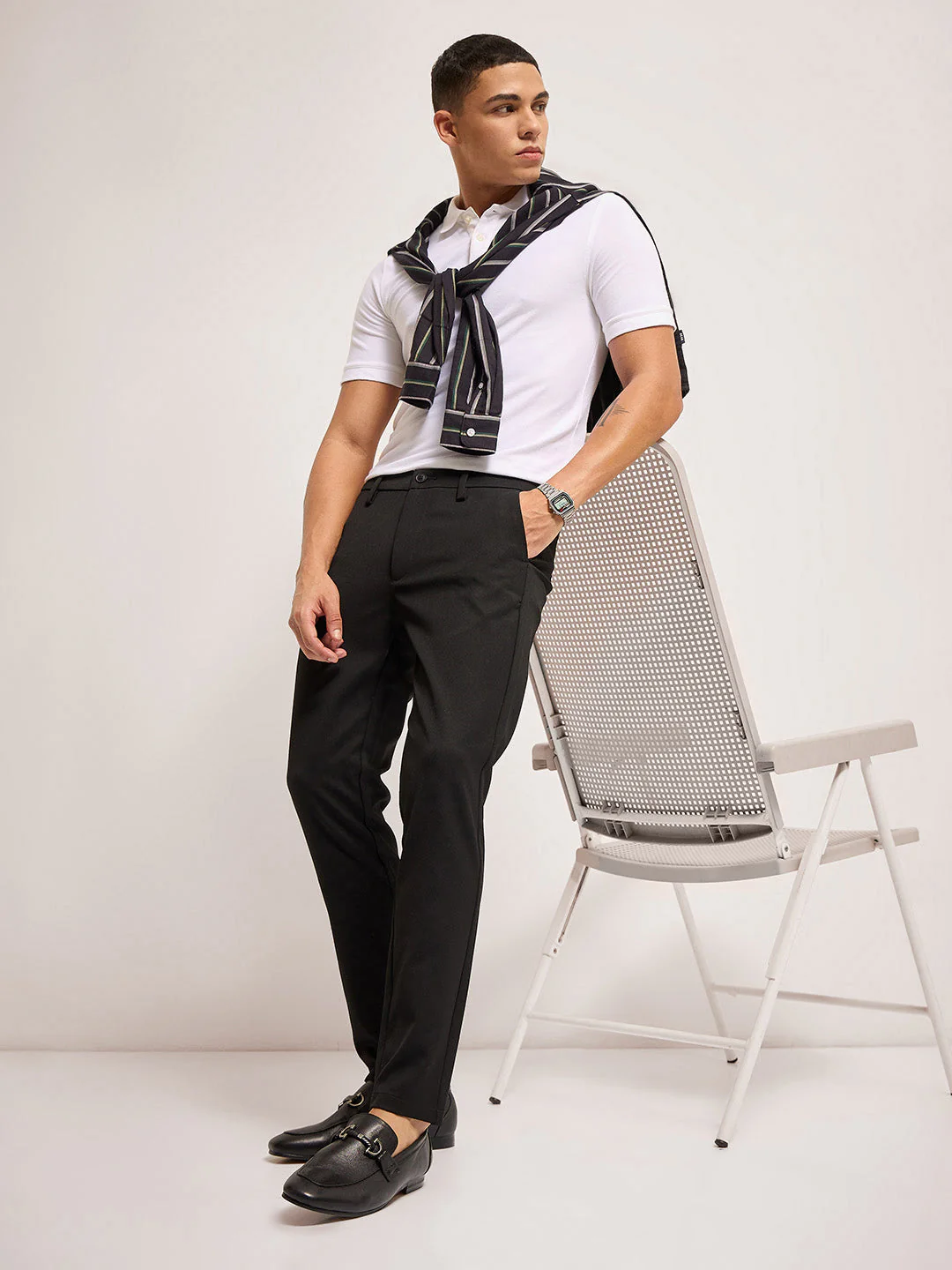 Men Black Solid 4 Way Stretch Formal Trouser - Image 5