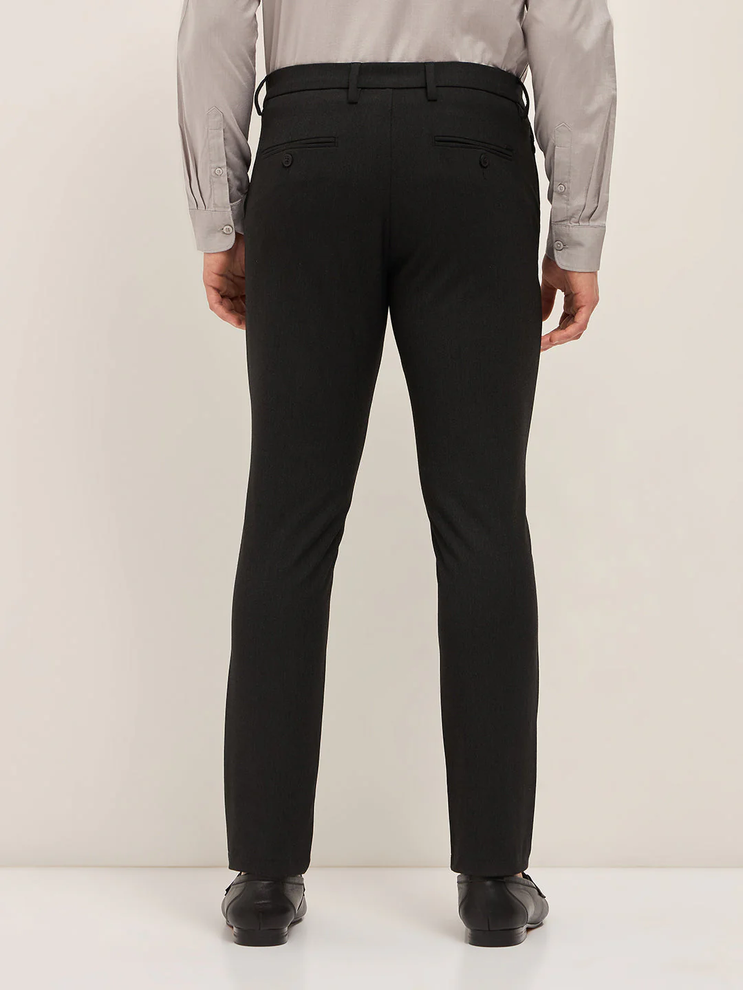 Men Black Solid 4 Way Stretch Formal Trouser - Image 2