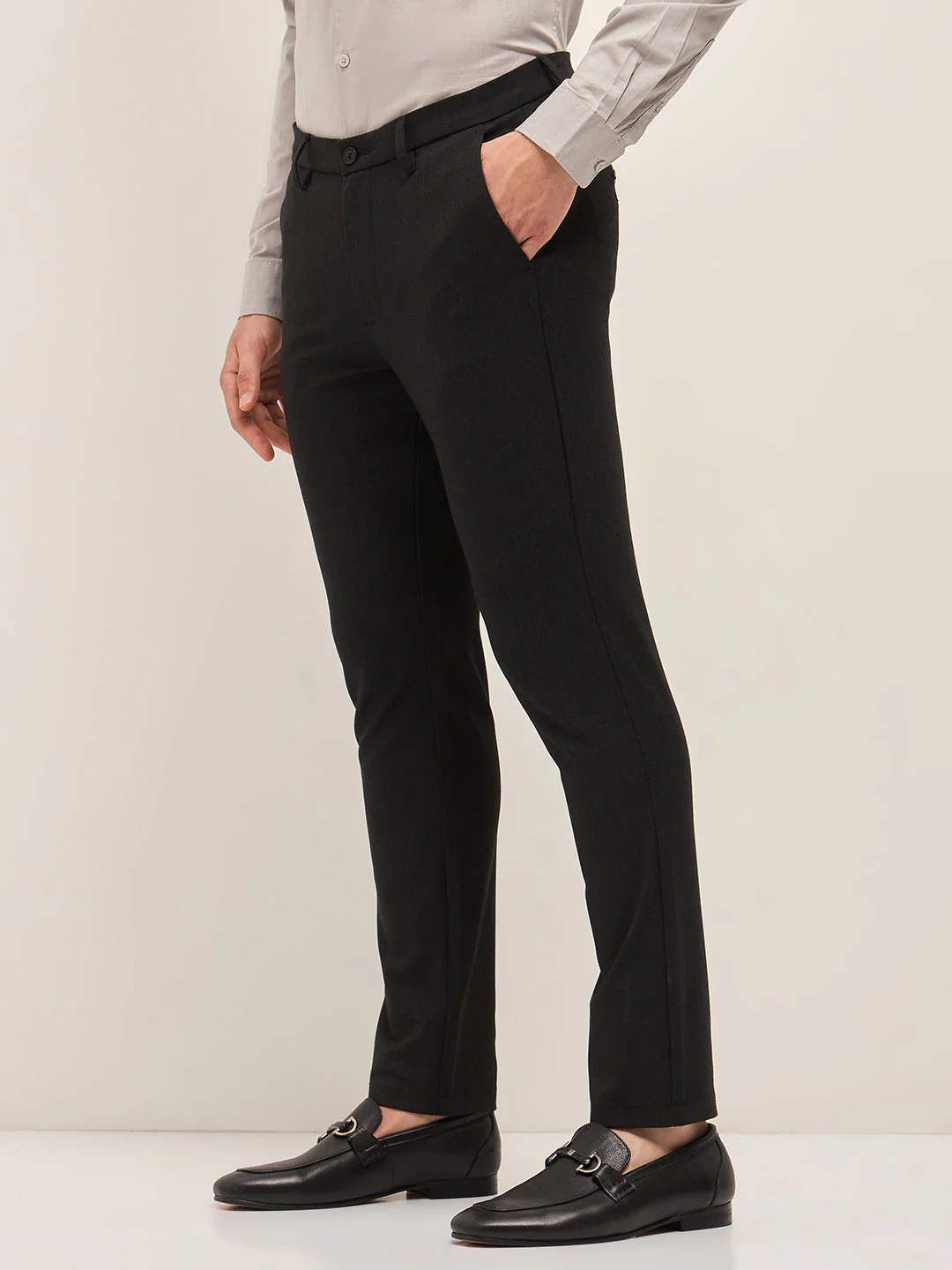 Men Black Solid 4 Way Stretch Formal Trouser - Image 3