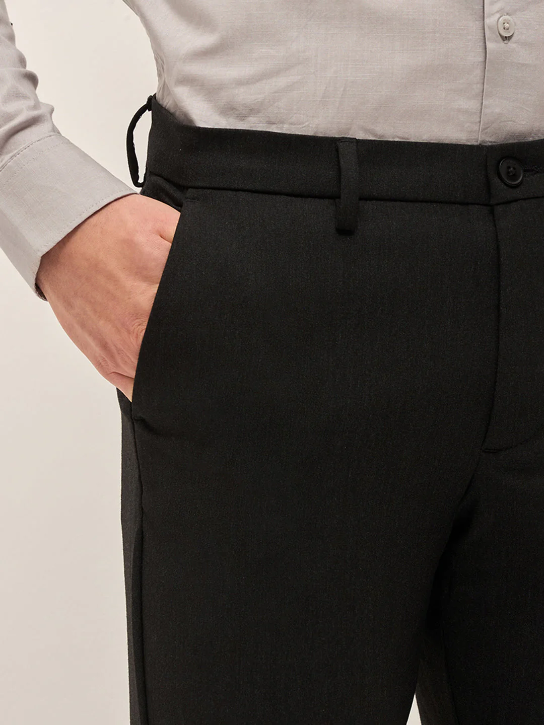 Men Black Solid 4 Way Stretch Formal Trouser - Image 6