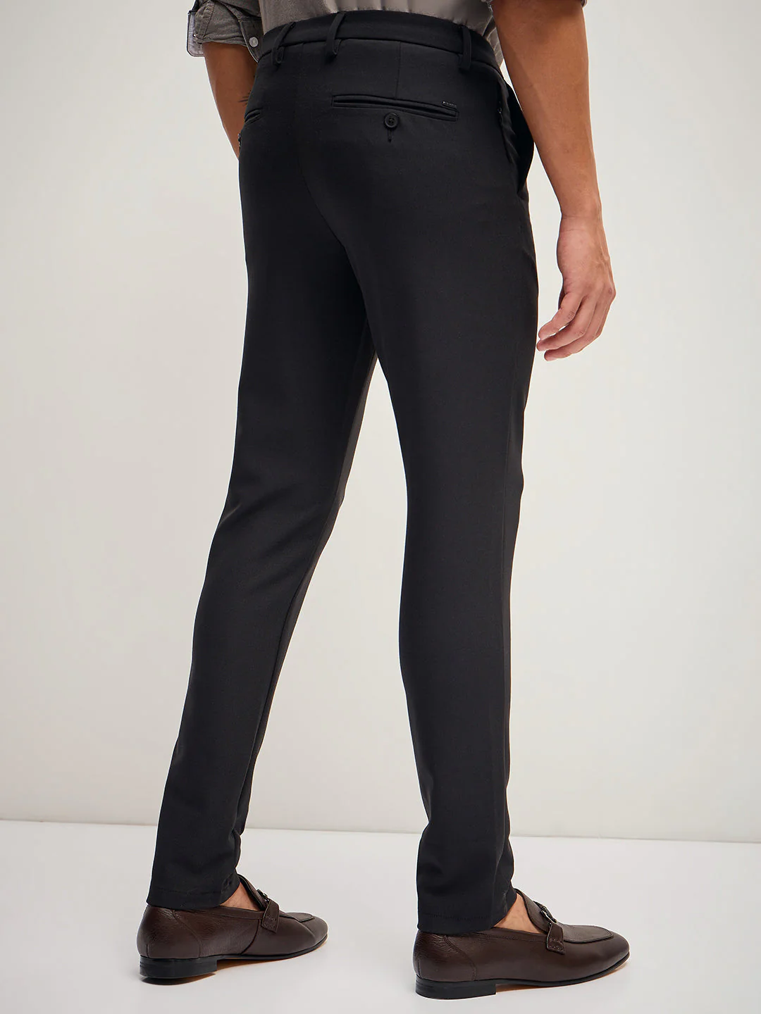 Men Black Solid 4 Way Stretch Formal Trouser - Image 2