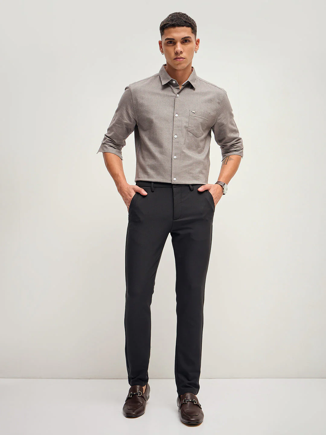 Men Black Solid 4 Way Stretch Formal Trouser - Image 3