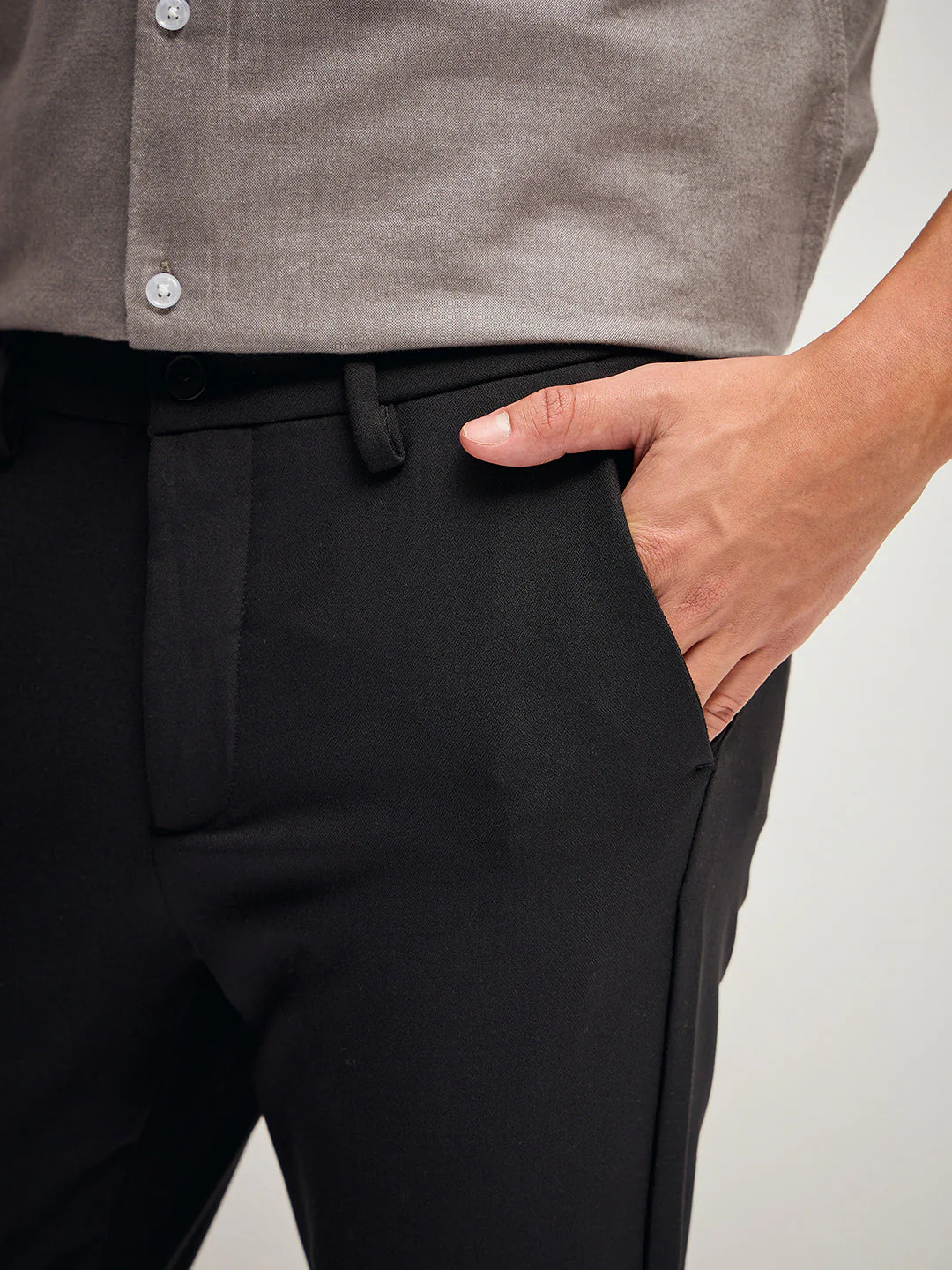 Men Black Solid 4 Way Stretch Formal Trouser - Image 5
