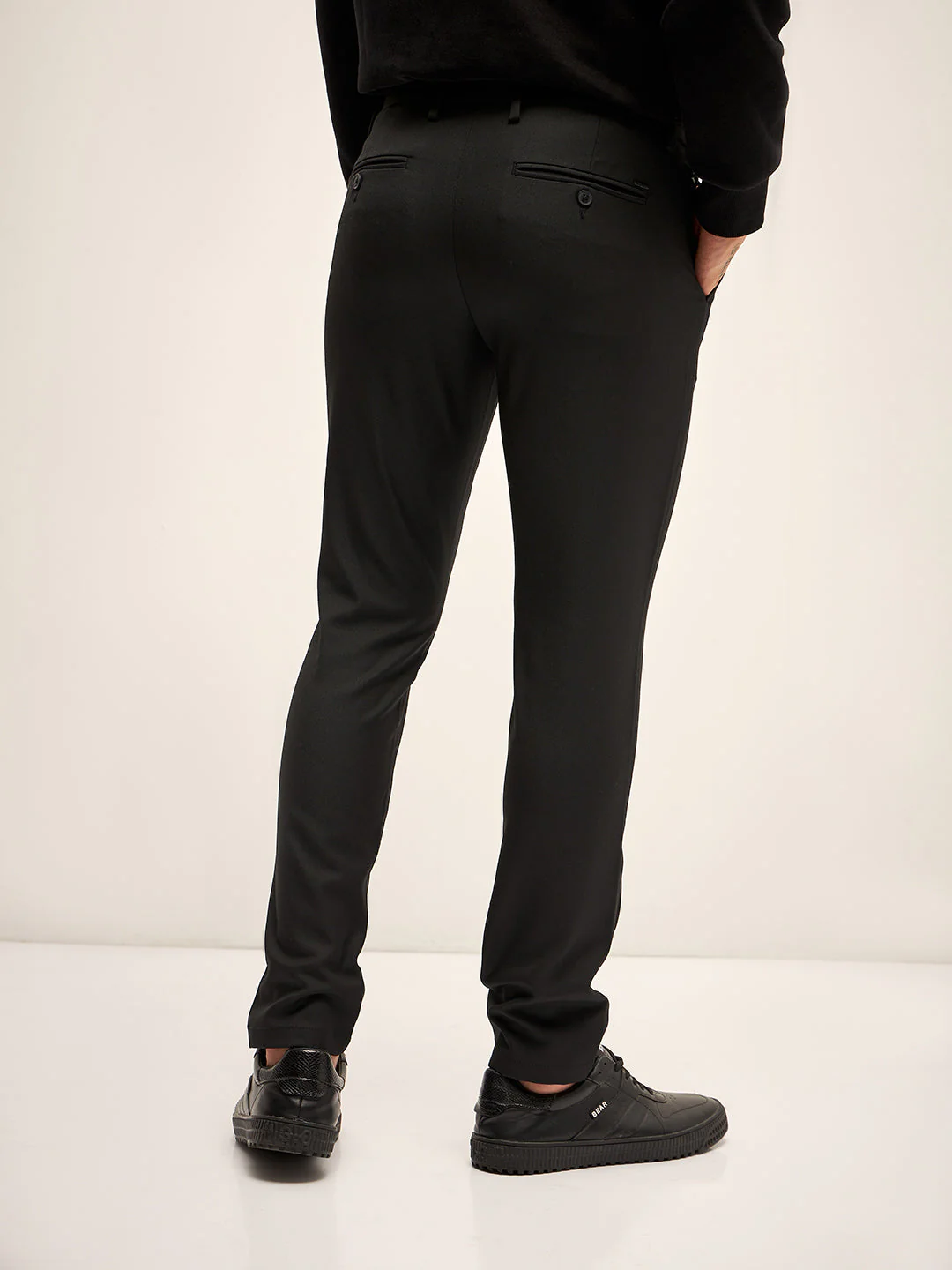 Men Black Solid 4 Way Stretch Formal Trouser - Image 2