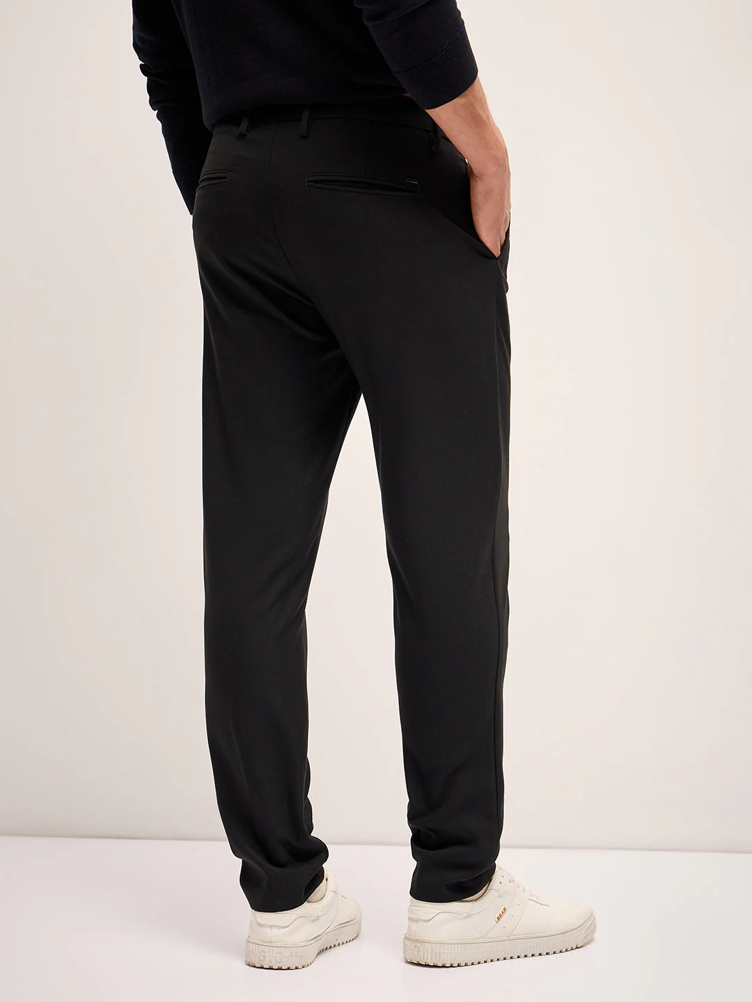 Men Black Solid 4 Way Stretch Formal Trouser - Image 2