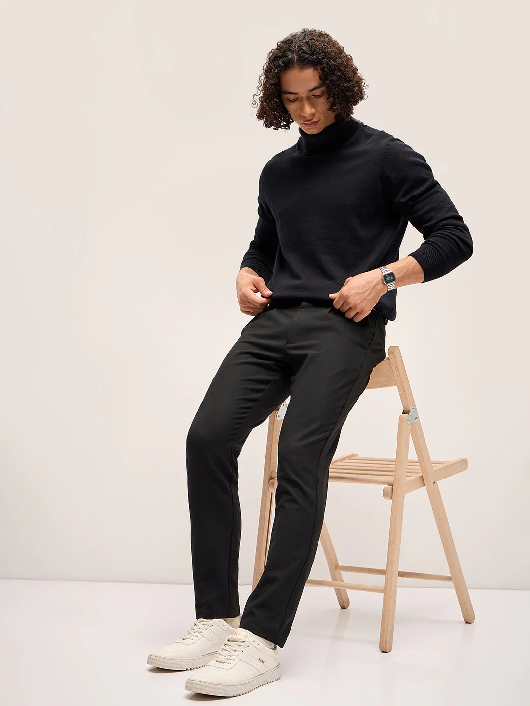 Men Black Solid 4 Way Stretch Formal Trouser - Image 4