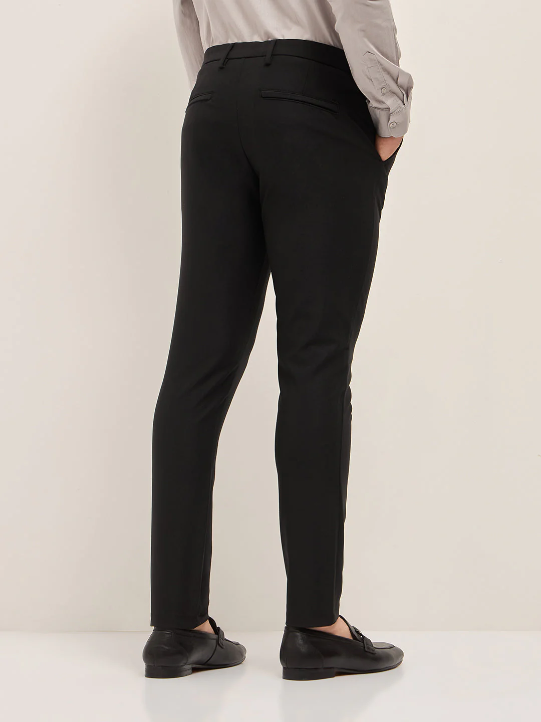 Men Black Solid 4 Way Stretch Formal Trouser - Image 2