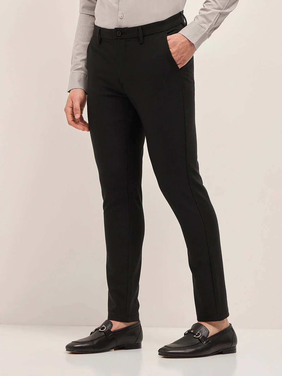 Men Black Solid 4 Way Stretch Formal Trouser - Image 3