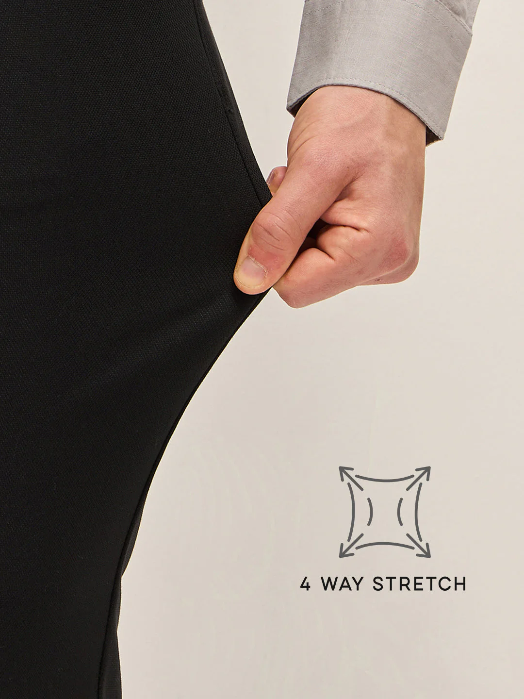Men Black Solid 4 Way Stretch Formal Trouser - Image 5
