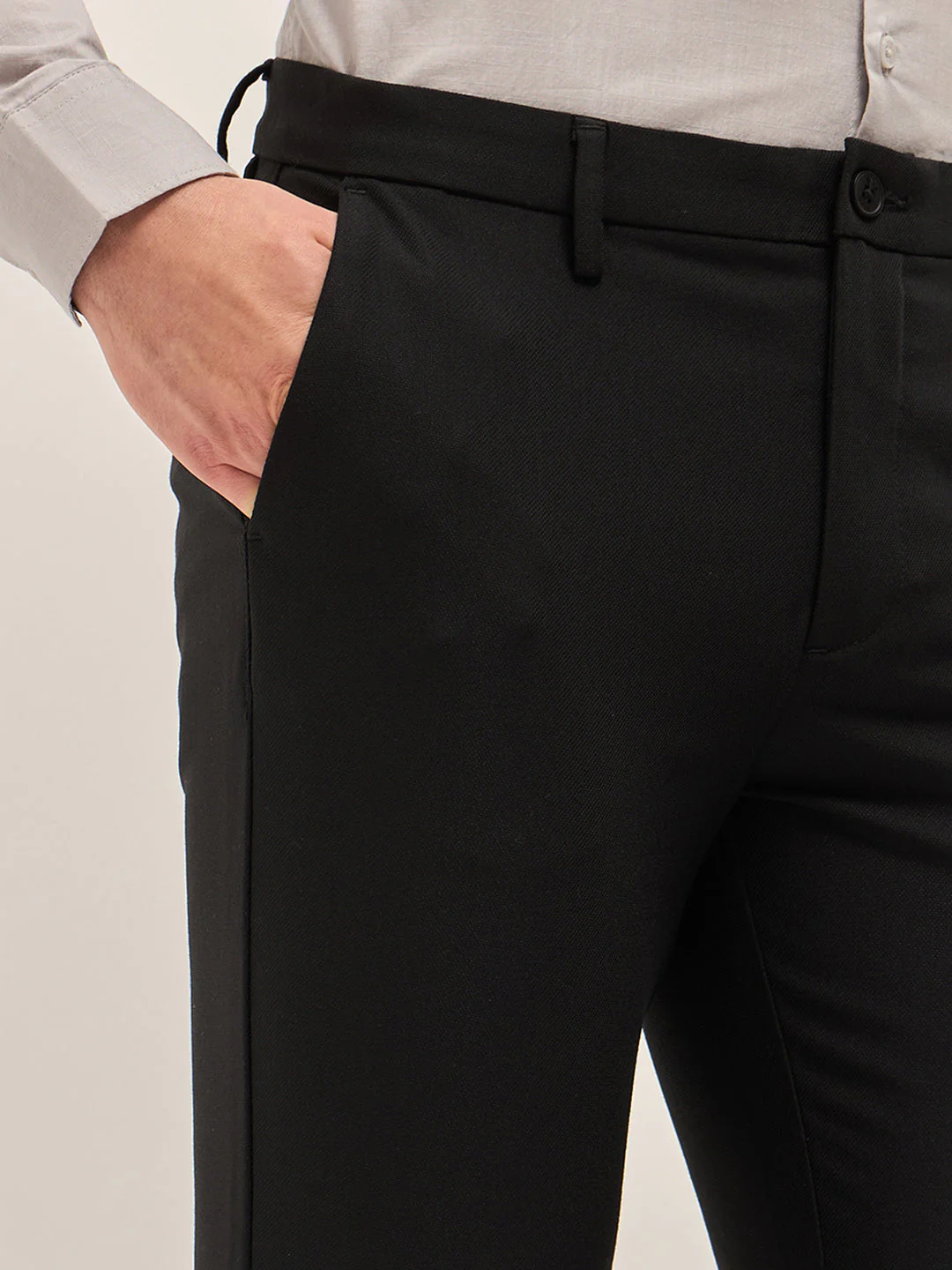 Men Black Solid 4 Way Stretch Formal Trouser - Image 6