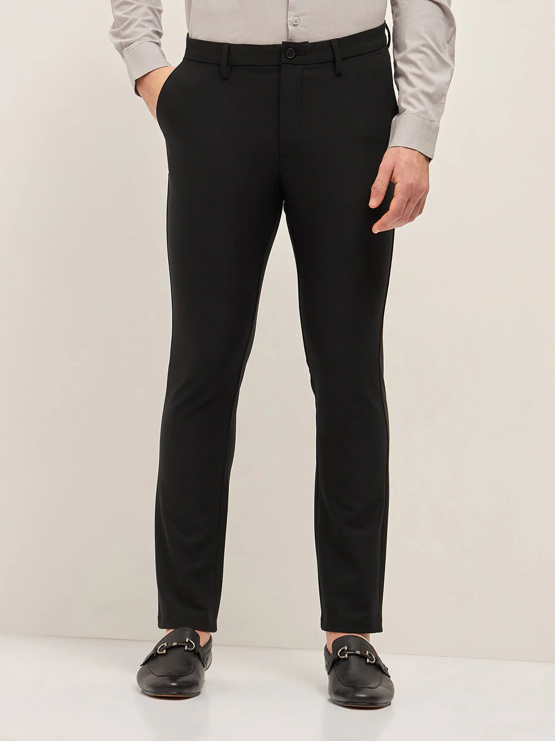 Men Black Solid 4 Way Stretch Formal Trouser - Image 7