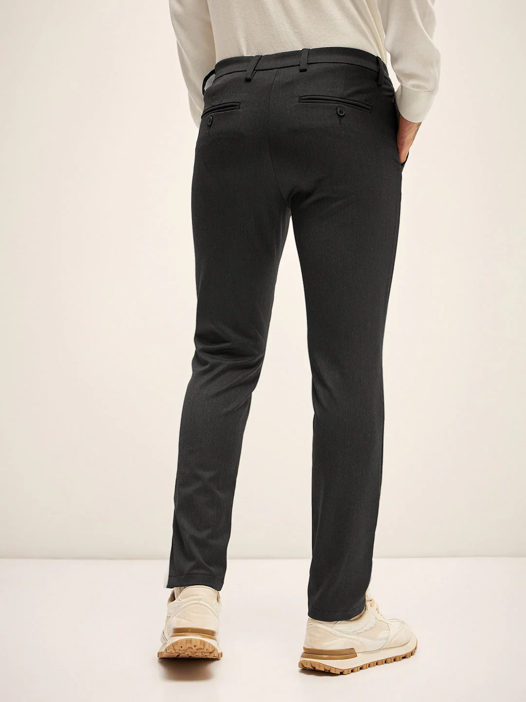 Men Black Solid 4 Way Stretch Formal Trouser - Image 2