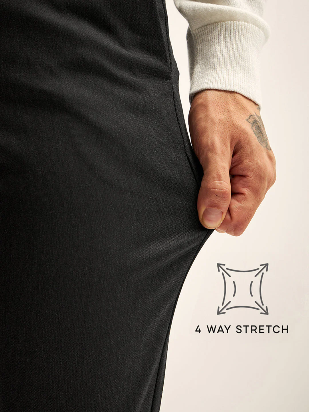 Men Black Solid 4 Way Stretch Formal Trouser - Image 4