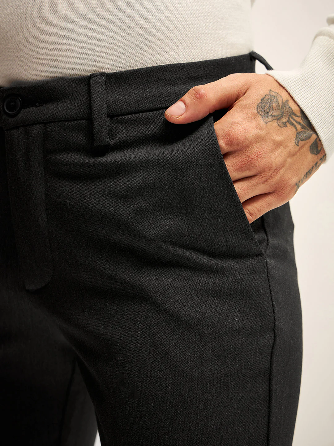Men Black Solid 4 Way Stretch Formal Trouser - Image 5