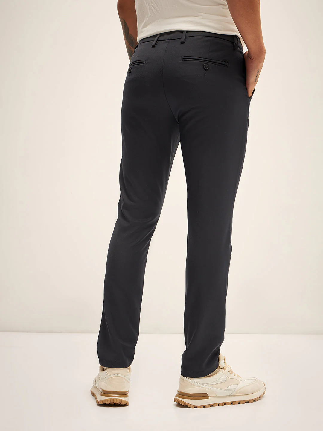 Men Black Solid 4 Way Stretch Formal Trouser - Image 2