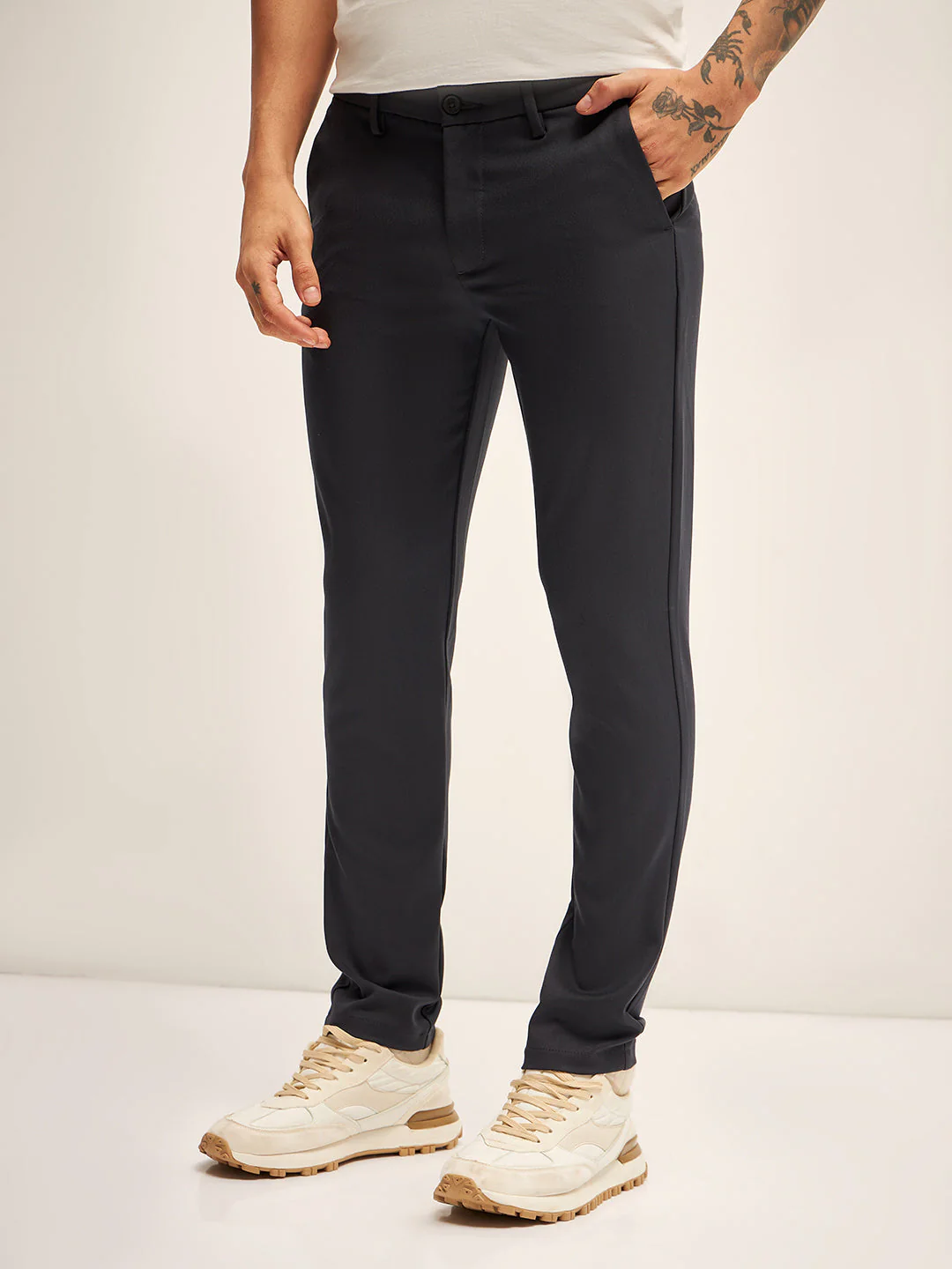Men Black Solid 4 Way Stretch Formal Trouser - Image 3