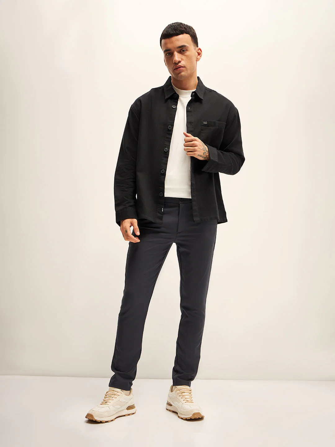 Men Black Solid 4 Way Stretch Formal Trouser - Image 4