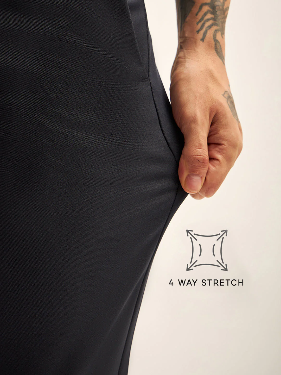 Men Black Solid 4 Way Stretch Formal Trouser - Image 5