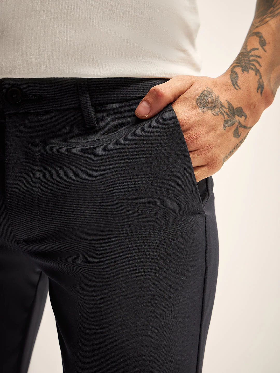 Men Black Solid 4 Way Stretch Formal Trouser - Image 6