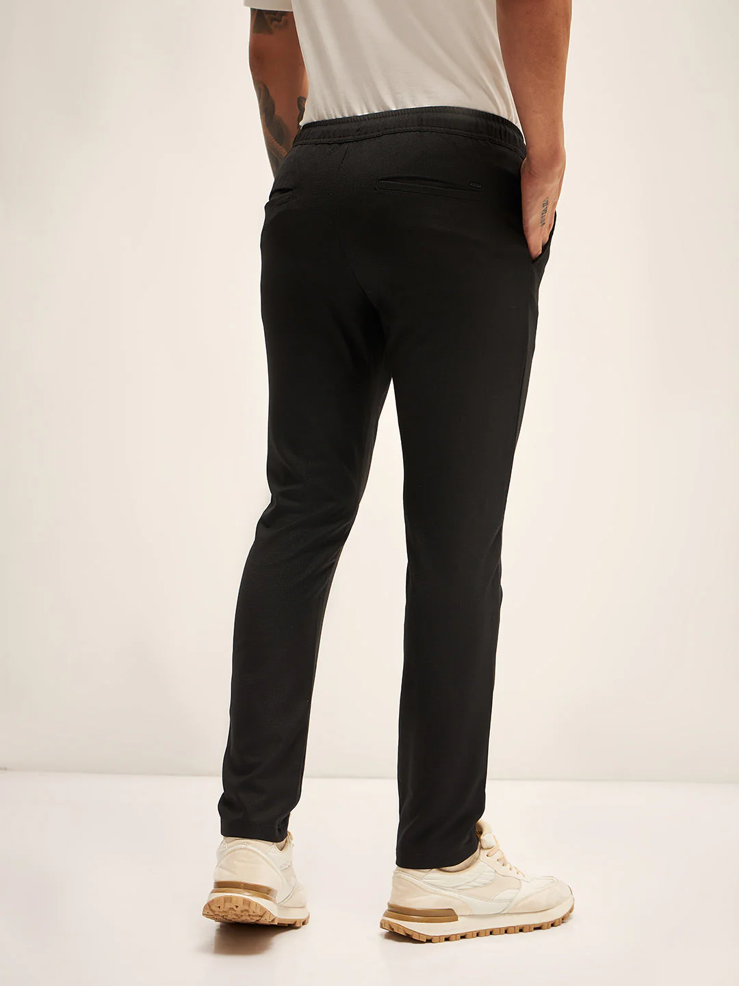 Men Black Solid 4 Way Stretch Formal Trouser - Image 2