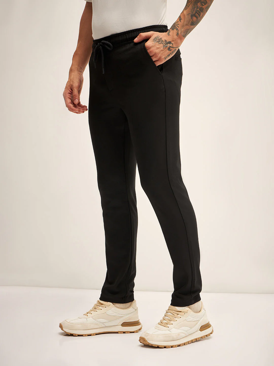 Men Black Solid 4 Way Stretch Formal Trouser - Image 3