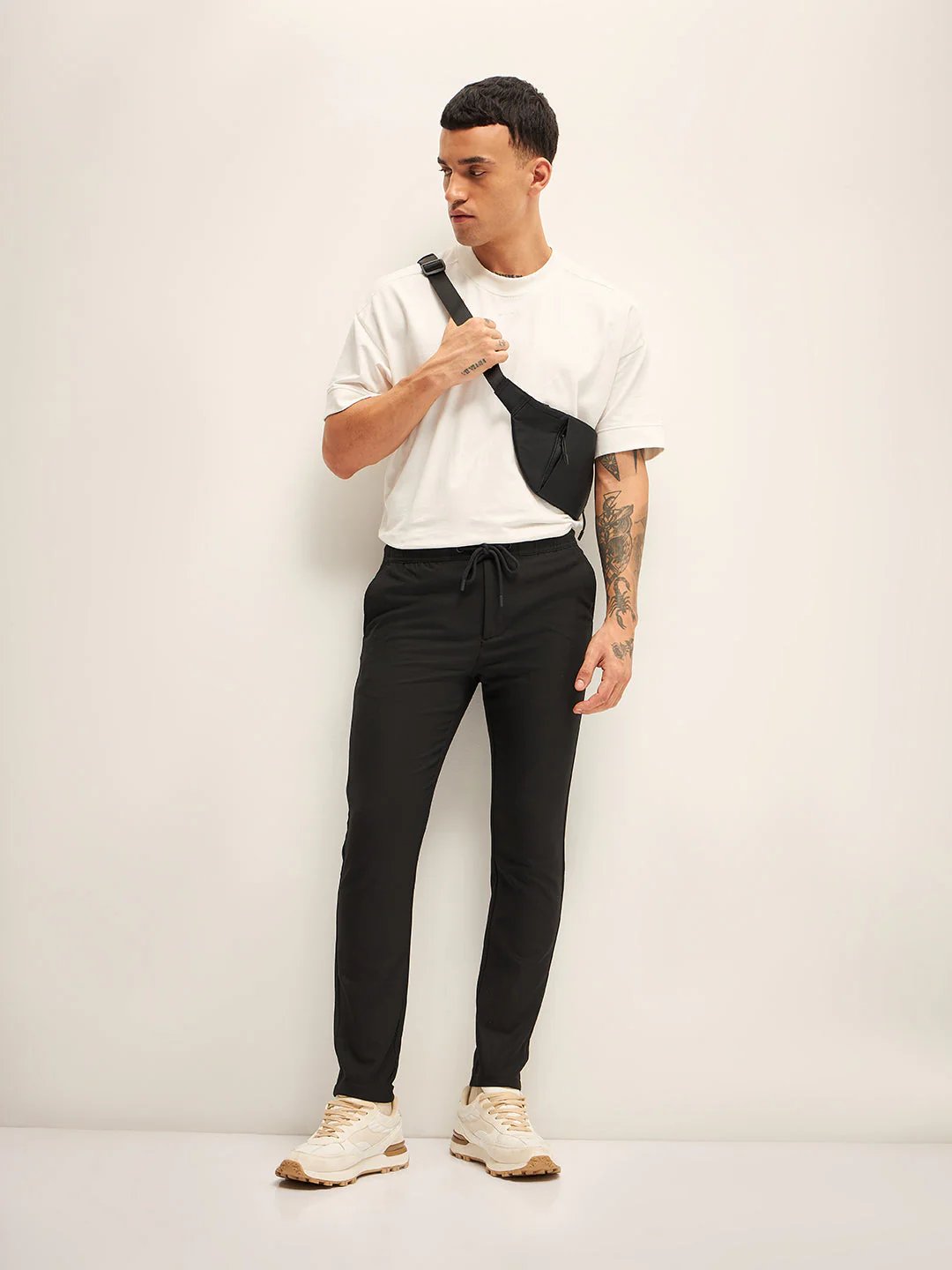 Men Black Solid 4 Way Stretch Formal Trouser - Image 4