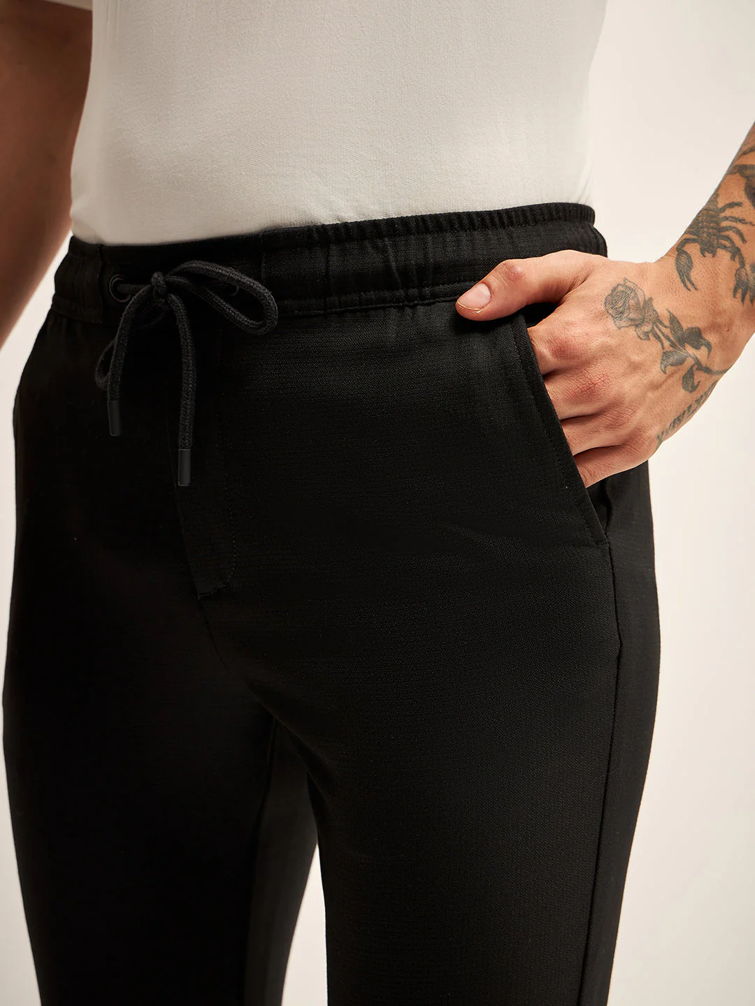 Men Black Solid 4 Way Stretch Formal Trouser - Image 6