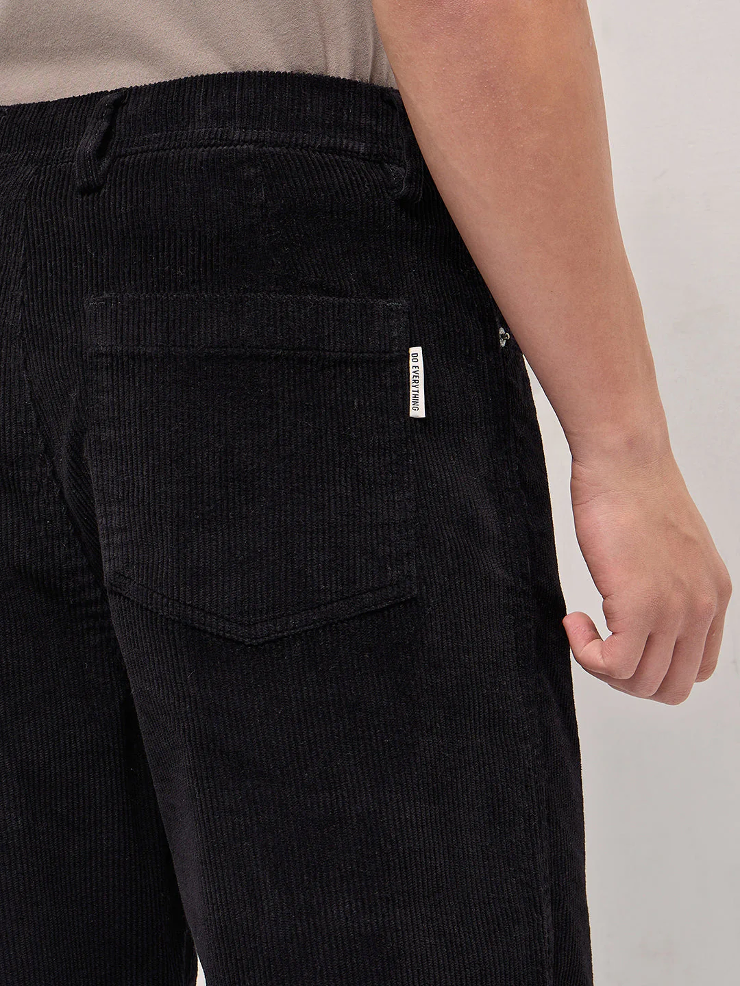 Men Black Solid Baggy Fit Corduroy Cotton Pant - Image 6