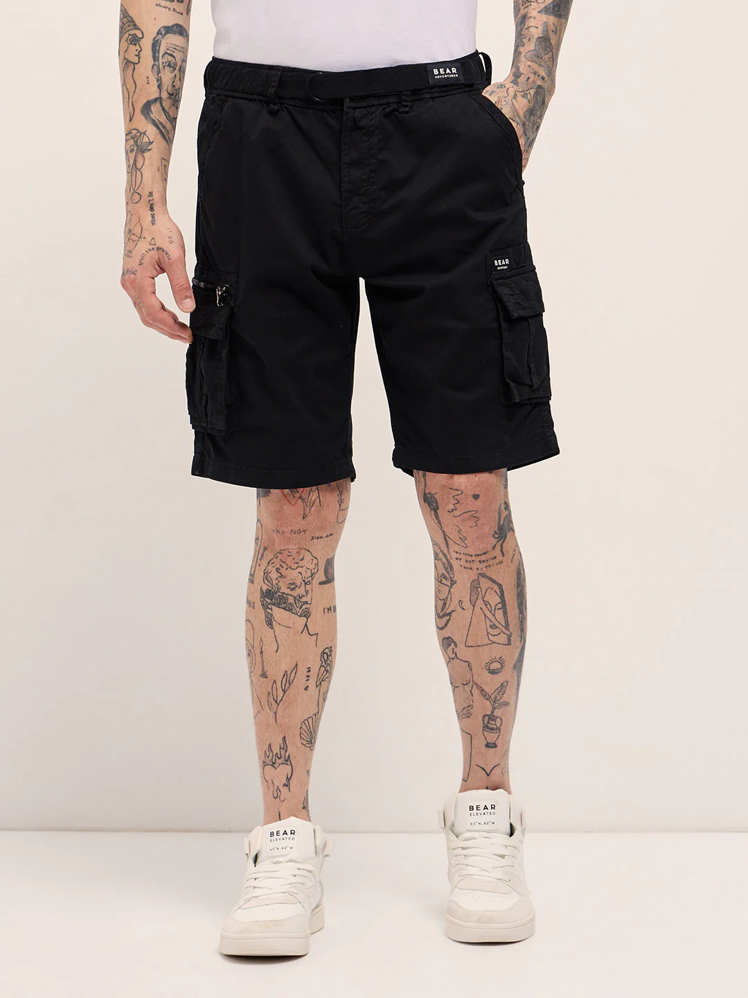 Men Black Solid Cotton Cargo Shorts - Image 7