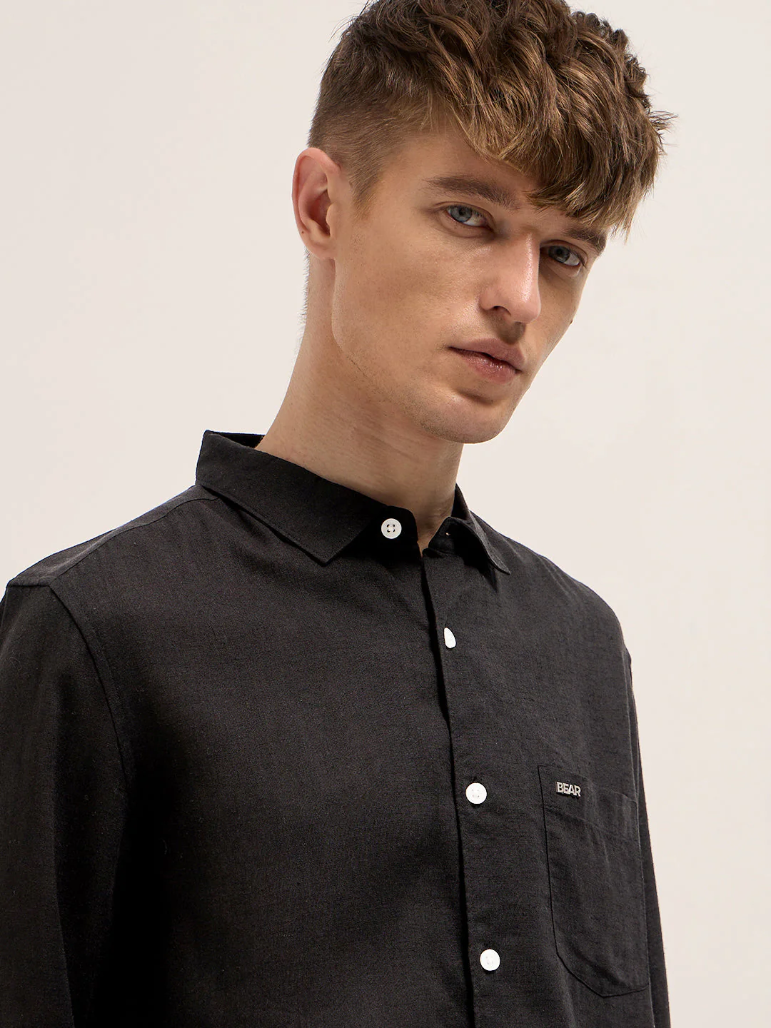 Men Black Solid Lyocell Slim Fit Casual Shirt - Image 5