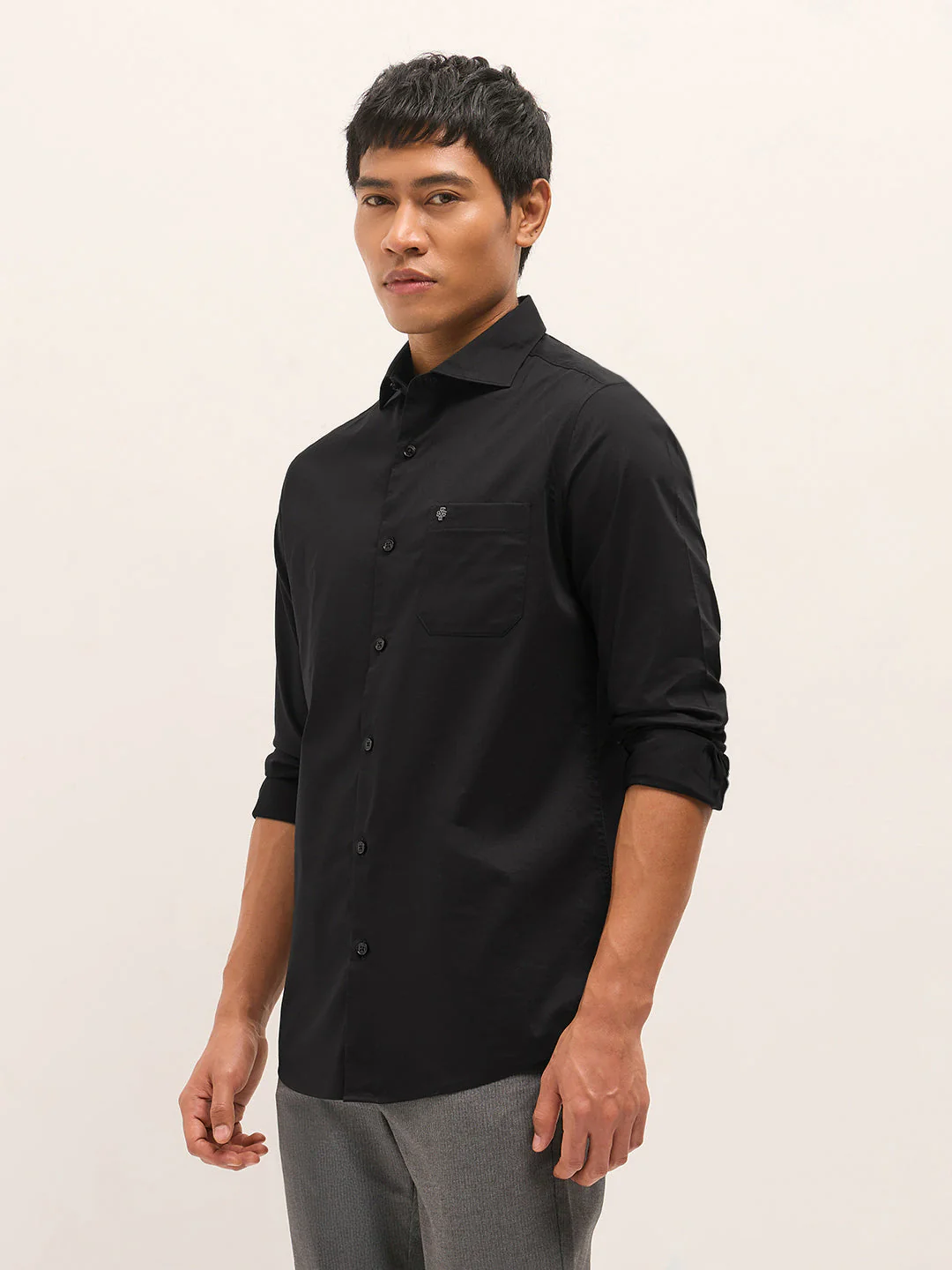 Men Black Solid Polyester Blend Tailored Fit Formal Shirt - Image 3