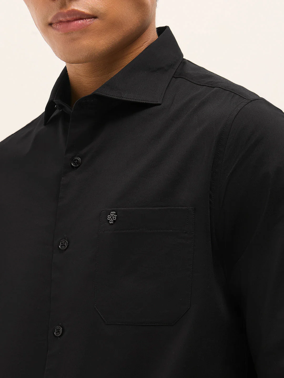 Men Black Solid Polyester Blend Tailored Fit Formal Shirt - Image 5