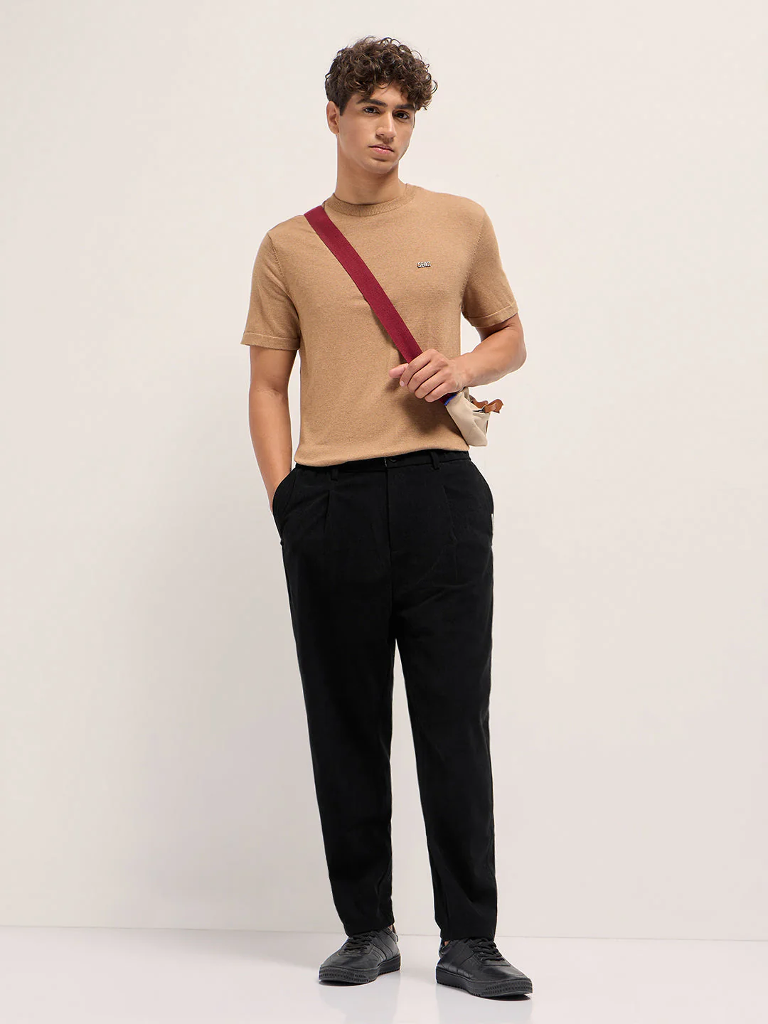 Men Black Solid Polyester Casual Trousers - Image 4
