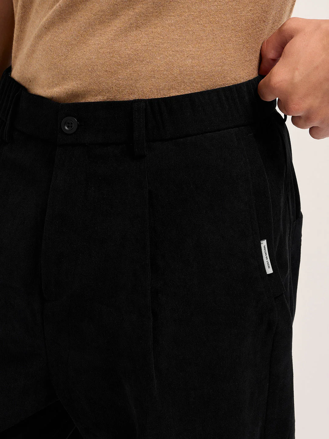 Men Black Solid Polyester Casual Trousers - Image 5