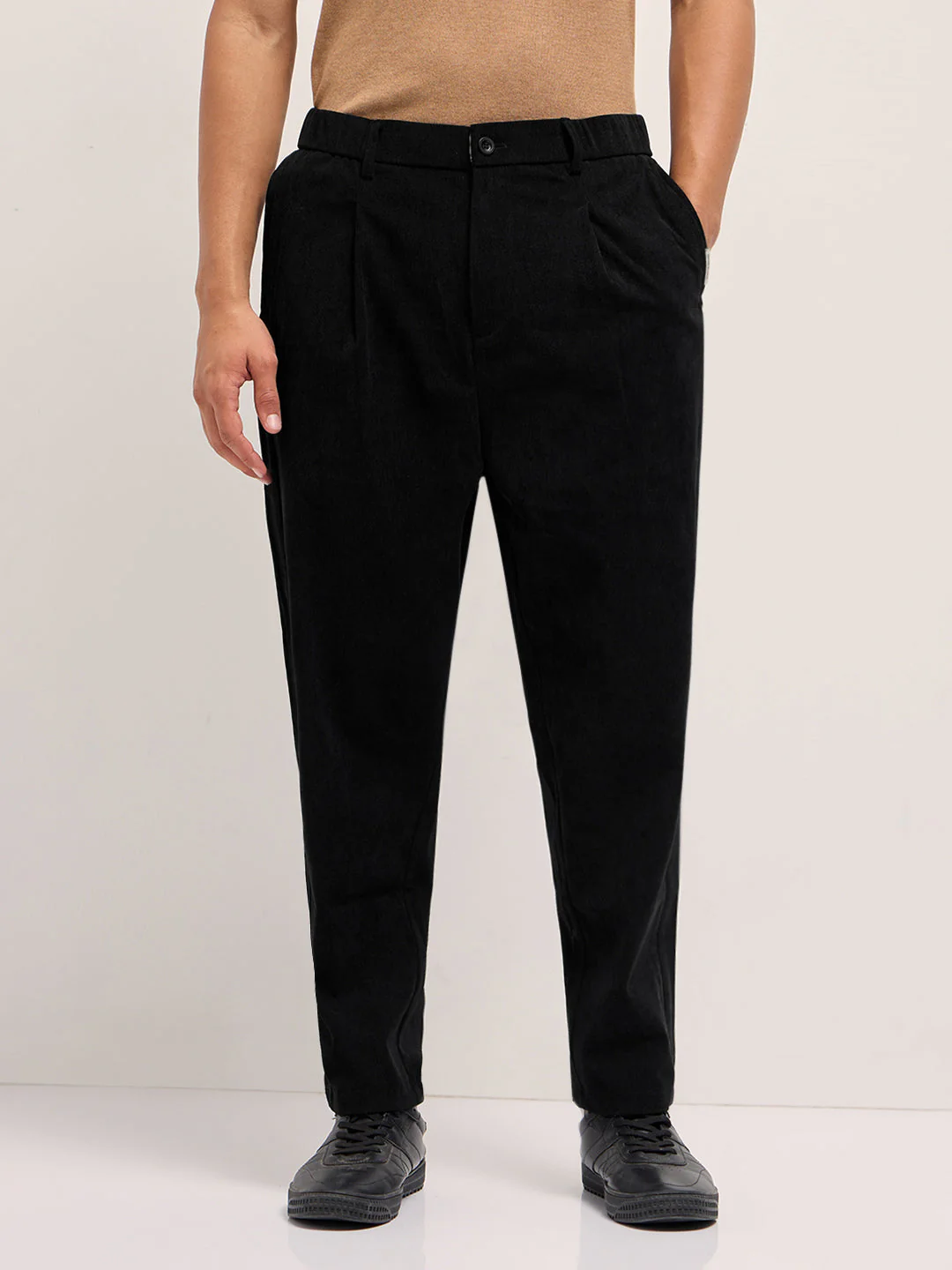 Men Black Solid Polyester Casual Trousers - Image 7