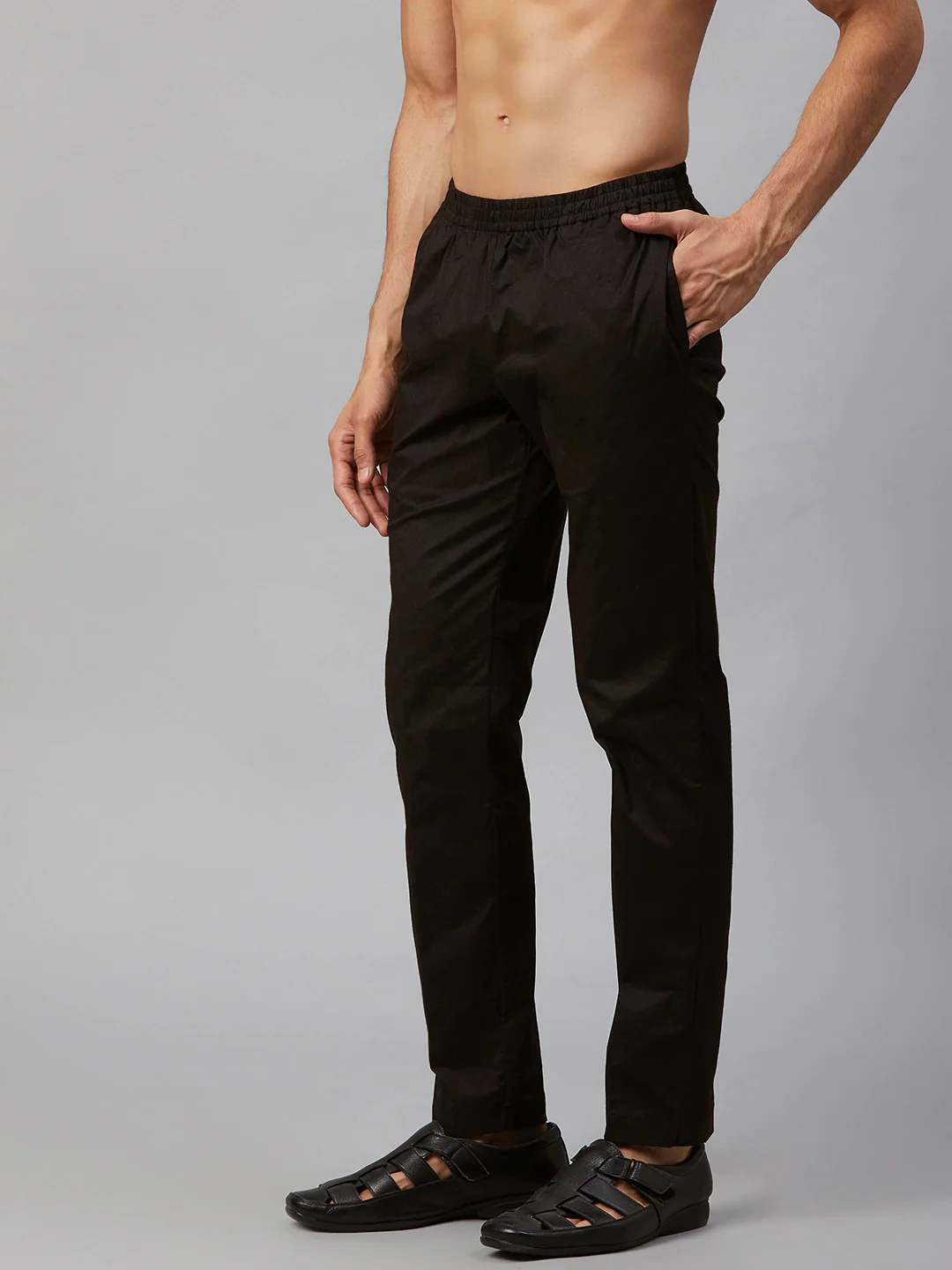 Men Black Solid Pyjamas - Image 2