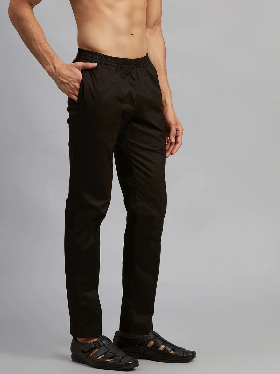 Men Black Solid Pyjamas - Image 4