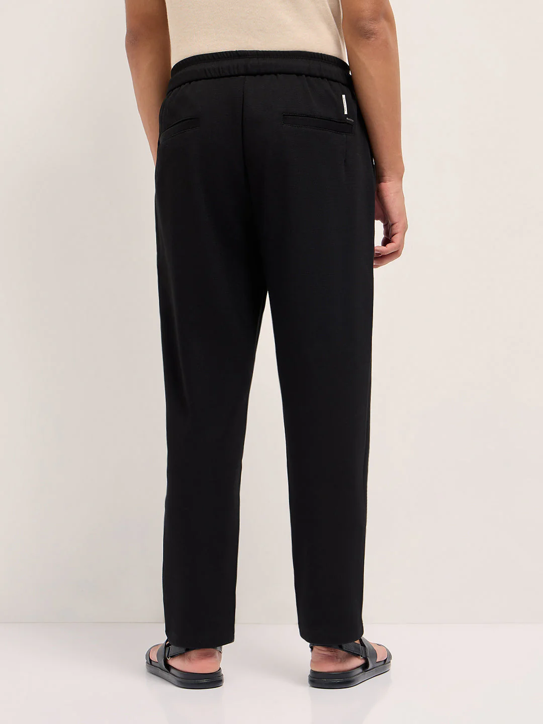 Men Black Solid Regular Fit Casual Trousers - Image 2