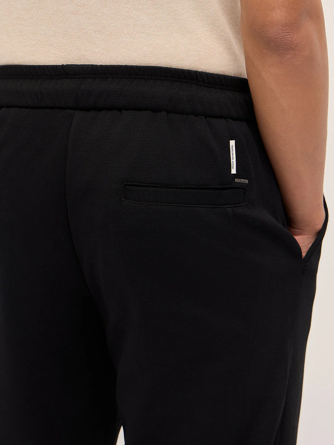 Men Black Solid Regular Fit Casual Trousers - Image 6