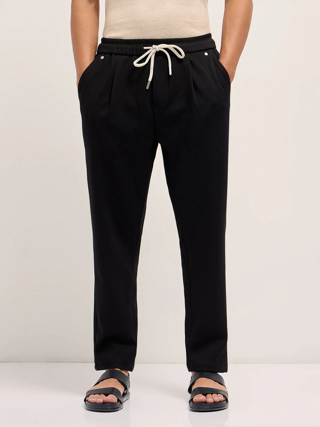 Men Black Solid Regular Fit Casual Trousers - Image 7